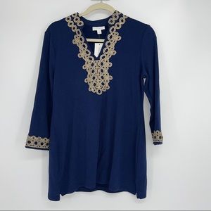 CHARTER CLUB NAVY BLUE & GOLD DESIGN TOP SMALL